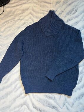 Men's Blue Shawl Collar Knit Sweater